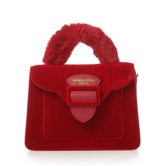 Christmas limited velvet suede handbag Samantha Vega plush handle organ shoulder bag Retro small flap square Messenger bag